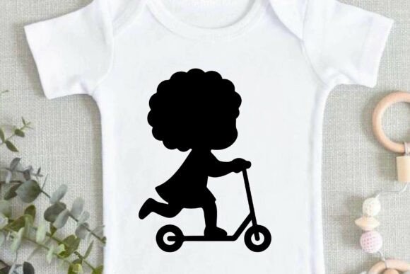Cute Afro Girl Riding Scooter Clipart