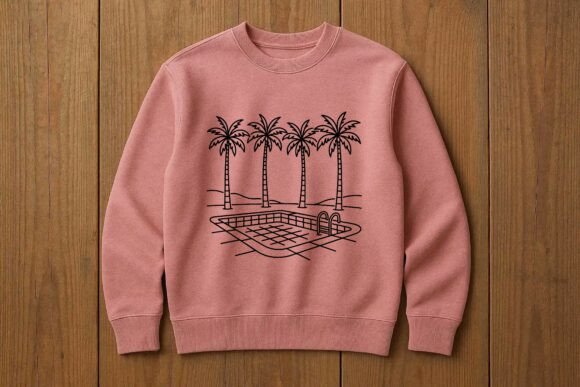 Review: Swimming Pool Palm Trees Line Art Vector