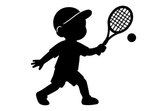 Young Boy Playing Tennis Silhouette